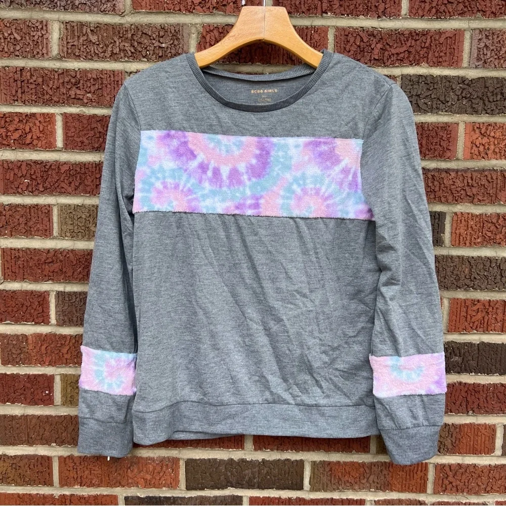 BCBG Girls Gray and Pink Tie Dye Long Sleeve Top - Picture 2 of 3
